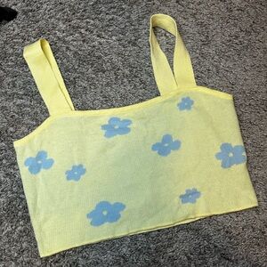Le Lis Yellow Crop Top with Blue Floral Pattern